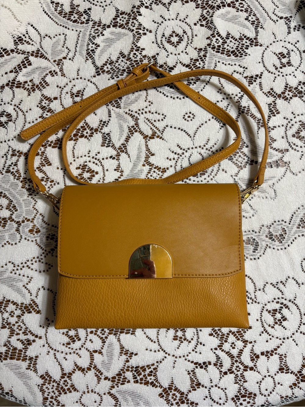 Madison West Mustard Yellow Leather Crossbody with Gold Accent